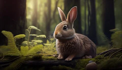 Rabbit in the forest, realistic happy easter day 스톡 일러스트
