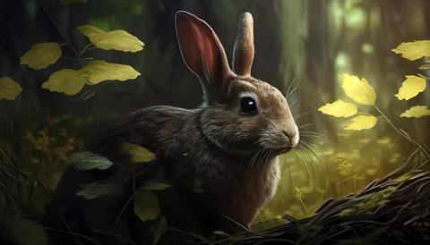 Rabbit in the forest, realistic happy easter day 스톡 일러스트