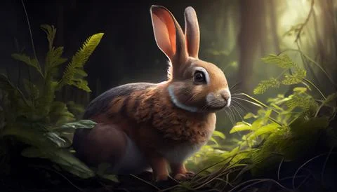 Rabbit in the forest, realistic happy easter day 스톡 일러스트