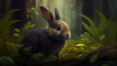 Rabbit in the forest, realistic happy easter day 스톡 일러스트