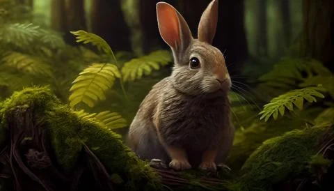 Rabbit in the forest, realistic happy easter day 스톡 일러스트