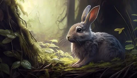 Rabbit in the forest, realistic happy easter day 스톡 일러스트