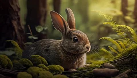 Rabbit in the forest, realistic happy easter day 스톡 일러스트