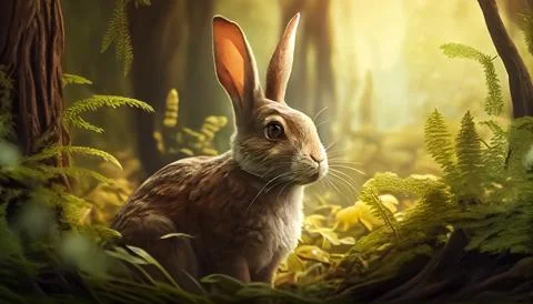Rabbit in the forest, realistic happy easter day 스톡 일러스트