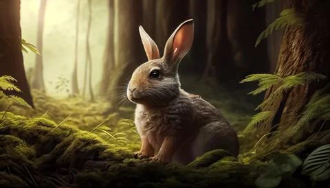 Rabbit in the forest, realistic happy easter day 스톡 일러스트