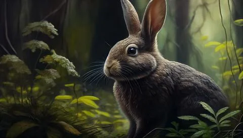 Rabbit in the forest, realistic happy easter day 스톡 일러스트