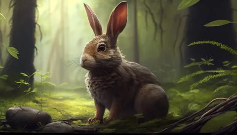 Rabbit in the forest, realistic happy easter day 스톡 일러스트