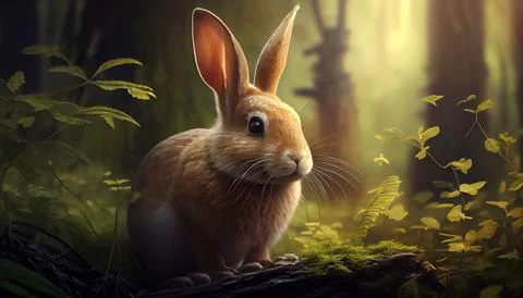 Rabbit in the forest, realistic happy easter day 스톡 일러스트