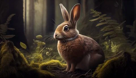 Rabbit in the forest, realistic happy easter day 스톡 일러스트