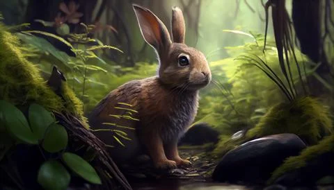 Rabbit in the forest, realistic happy easter day 스톡 일러스트