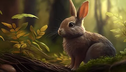 Rabbit in the forest, realistic happy easter day 스톡 일러스트