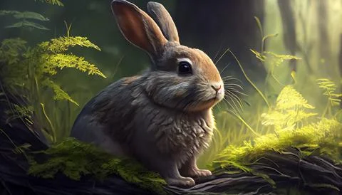 Rabbit in the forest, realistic happy easter day 스톡 일러스트