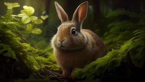 Rabbit in the forest, realistic happy easter day 스톡 일러스트
