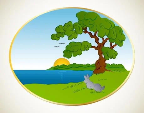 Rabbit  in the forest. Vector background Stock Illustration