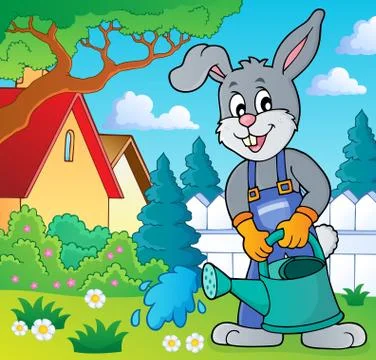 Rabbit gardener theme image Illustrazione stock