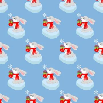 Rabbit with gift box pattern 스톡 일러스트