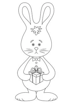 Rabbit with a gift, contour Stock Illustration