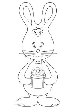 Rabbit with a gift, contour Stock Illustration