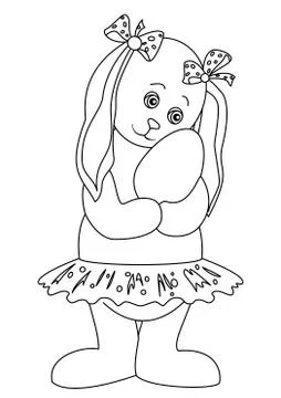 Rabbit girl with Easter egg, contours Stock Illustration