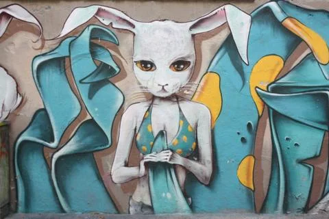 Rabbit Graffiti on wall Stock Photos