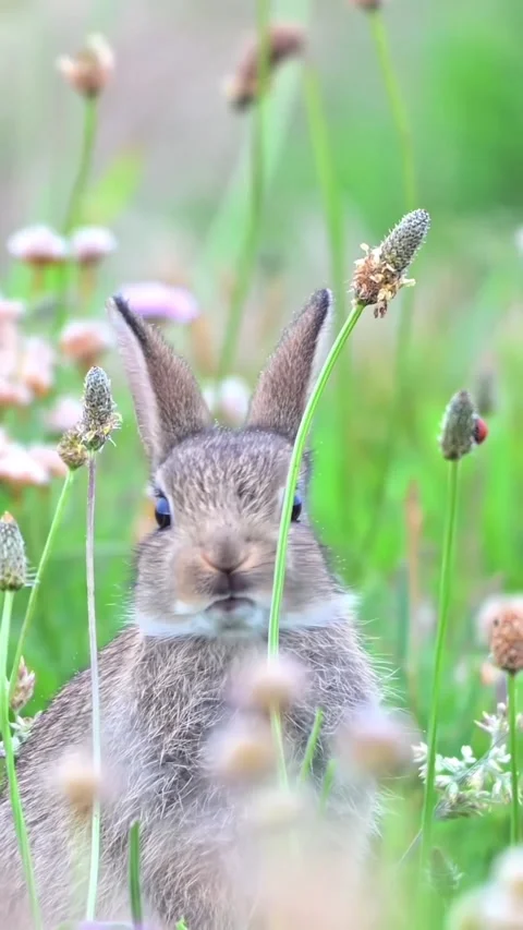A rabbit in a green grass field Video stock 318943695