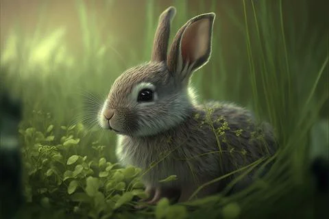 Rabbit on ground,  Made by AI,Artificial intelligence Stock Illustration