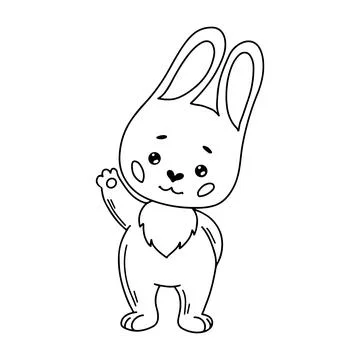 Rabbit in hand drawn doodle style. Cute animal waving its paw. Vector illustr Stock Illustration