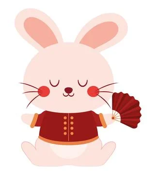 Rabbit with a hand fan Stock Illustration