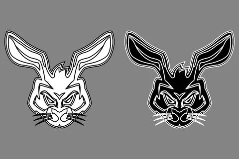 Rabbit hare head mascot black white outline Stock Illustration