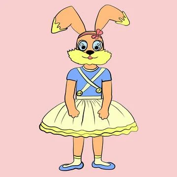 Rabbit, hare, rabbit, rabbit, rabbit, in a dress, skirt, T-shirt, sundress. This Stock Illustration