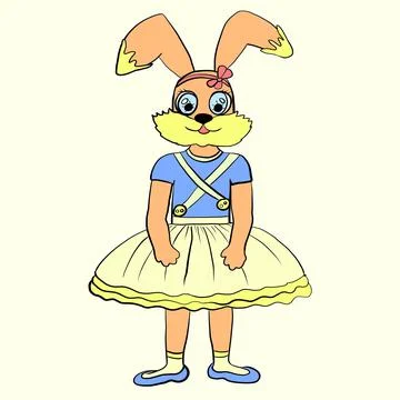 Rabbit, hare, rabbit, rabbit, rabbit, in a dress, skirt, T-shirt, sundress. This Stock Illustration