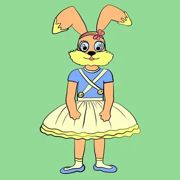 Rabbit, hare, rabbit, rabbit, rabbit, in a dress, skirt, T-shirt, sundress. This Stock Illustration
