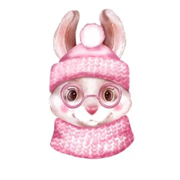 Rabbit with hat and scarf Stock Illustration