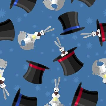 Rabbit in hat seamless pattern. Vector background for magical presentation. M Stockillustratie