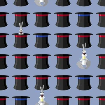 Rabbit in hat seamless pattern. Vector background for magical presentation. m Illustrazione stock