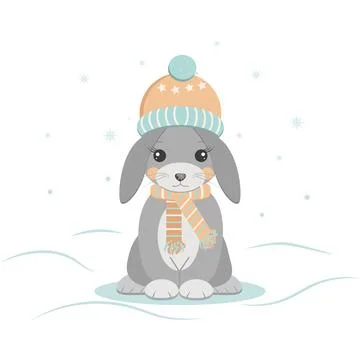 Rabbit in a hat snowflakes are falling Stock-Illustration