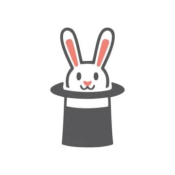 Rabbit in hat. White bunny rabbit peeking out of a black magic hat. Stock Illustration
