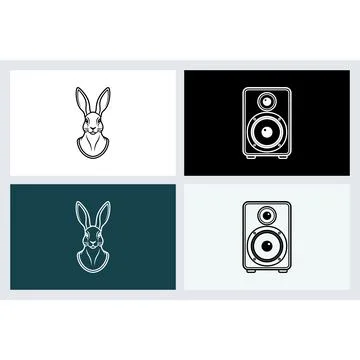 Rabbit head and audio speaker line art icons Stock Illustration