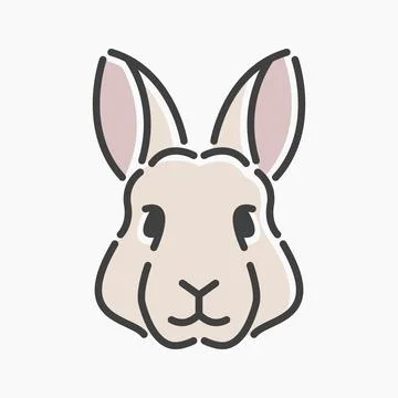 Rabbit head cartoon flat line art. Illustrazione stock