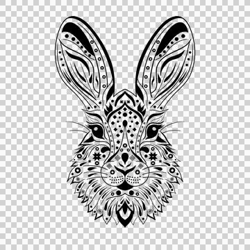 Rabbit head coloring book illustration, Black and white lines, graphic Stock Illustration