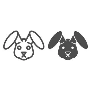 Rabbit head line and solid icon. Easter bunny, cute animal face simple Stock Illustration