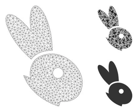 Rabbit Head Vector Mesh Wire Frame Model and Triangle Mosaic Icon イラスト素材