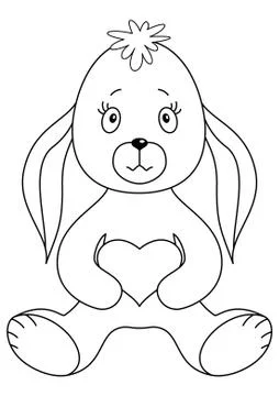 Rabbit with heart, contours Stock Illustration