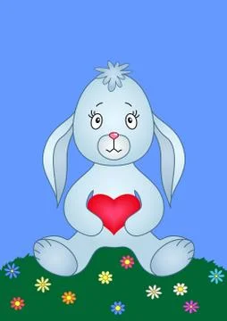 Rabbit with heart on a meadow Stock Illustration