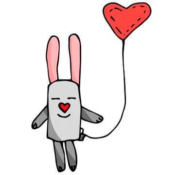 Rabbit with a heart shaped balloon Stock Illustration