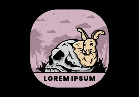 Rabbit hiding inside human skull illustration Stock Illustration