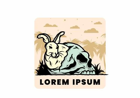 Rabbit hiding inside human skull illustration Stock Illustration