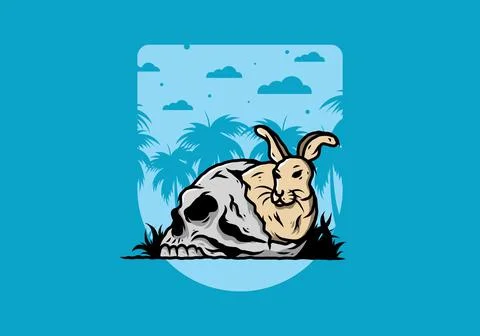 Rabbit hiding inside human skull illustration Stock Illustration