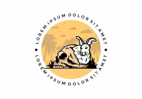 Rabbit hiding inside human skull illustration Stock Illustration