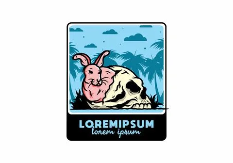Rabbit hiding inside human skull illustration Stock Illustration